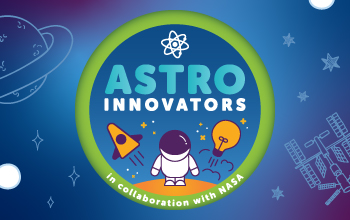 An image showcasing the logo for our new space camp, Astro Innovators, in collaboration with NASA.